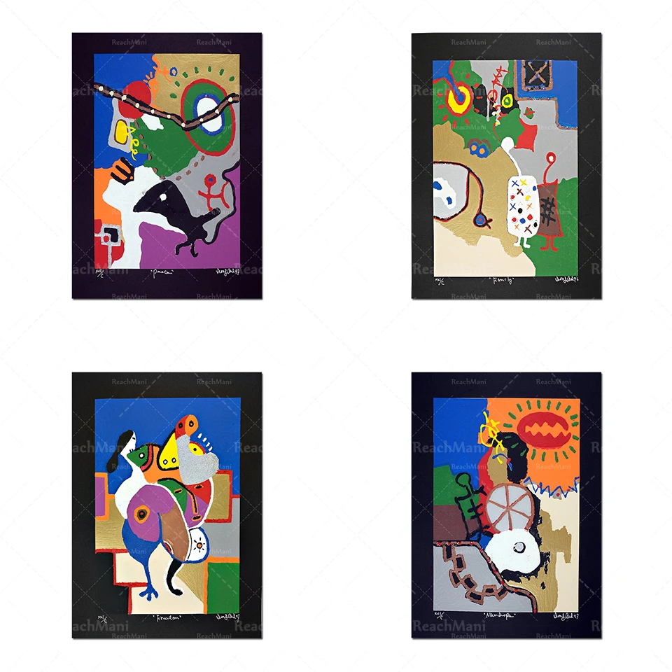 

Modern abstract Korean art, 4 mixed abstract printed posters created by famous Korean artist Seong Auh