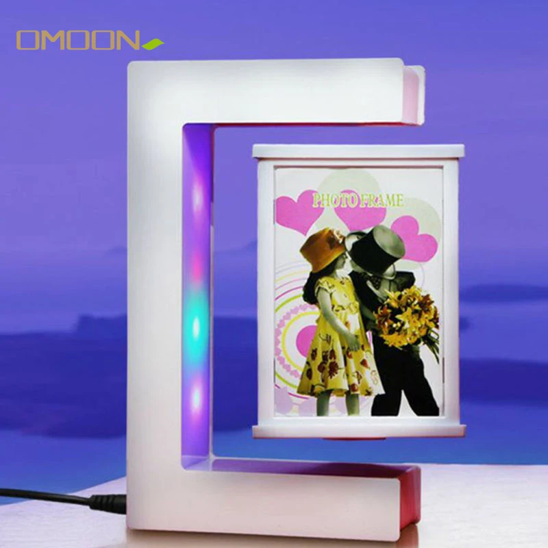 

Magnetic Levitation Rotating Triangular Prism Picture Frame with Colorful LED Lights Floating Photo Frame for birthday gifts