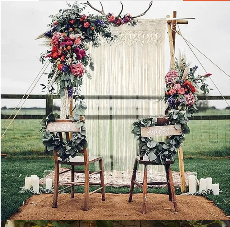 Macrame Curtain Bohemia Wall Art Handmade Cotton Wall Hanging Tapestry with Lace Fabrics Bohemian Hanging Decoration Best Gift