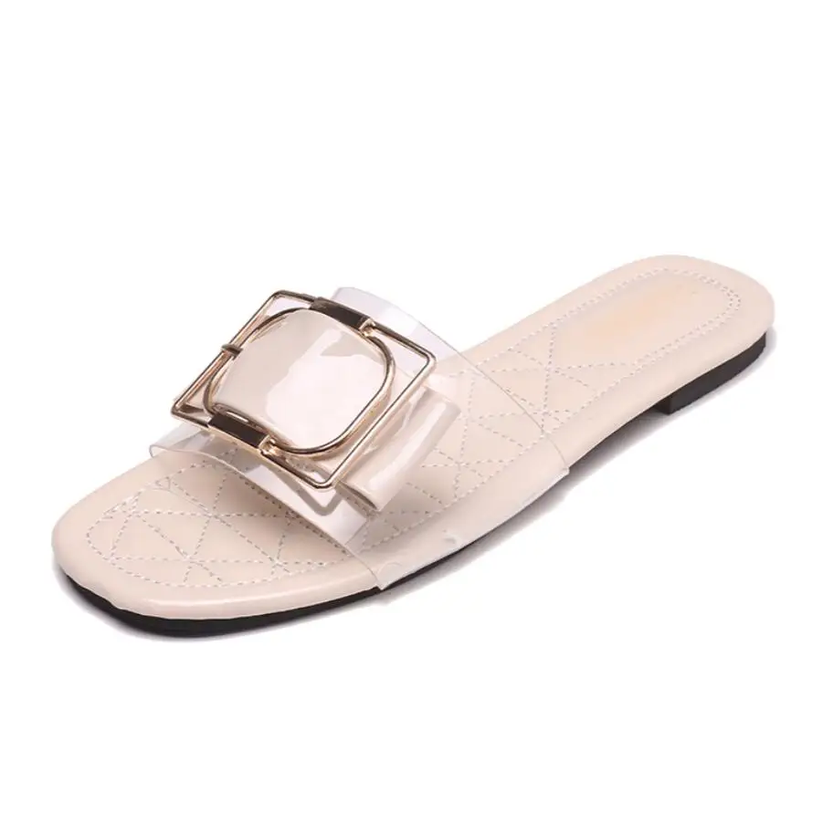 Женские дизайнерские шлепанцы бежевые или белые на низком квадратном каблуке