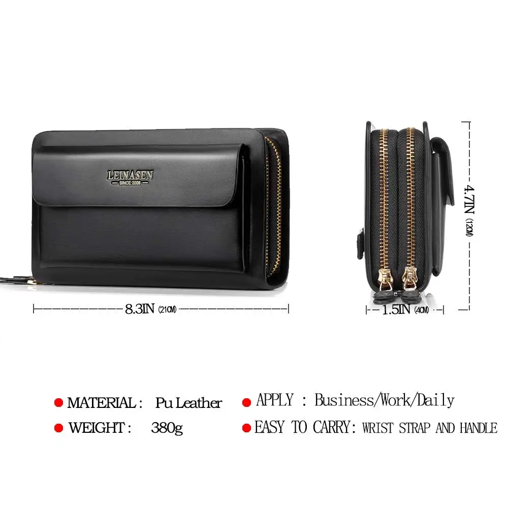 Мужская и женская сумка клатч кожаная сумочка на запястье кошелек двойной молнии