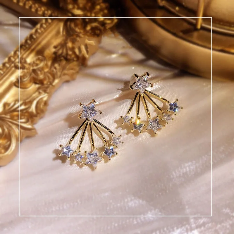 Серьги гвоздики для женщин S925 Серебряные иглы супер вспышка звезда фианит сзади