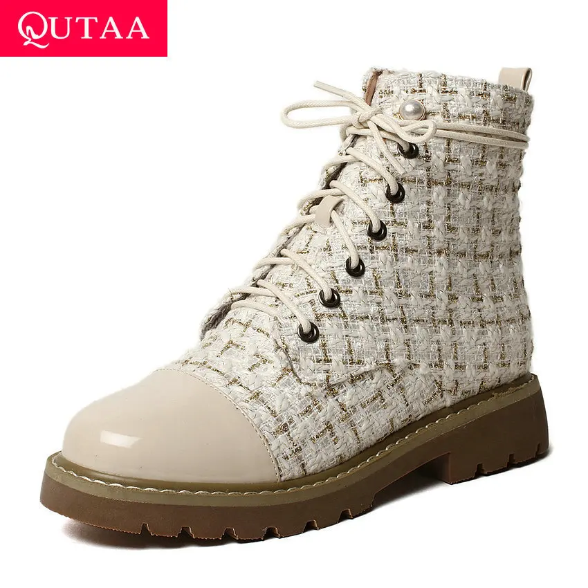 Женские ботильоны QUTAA повседневные короткие ботинки из искусственной кожи на