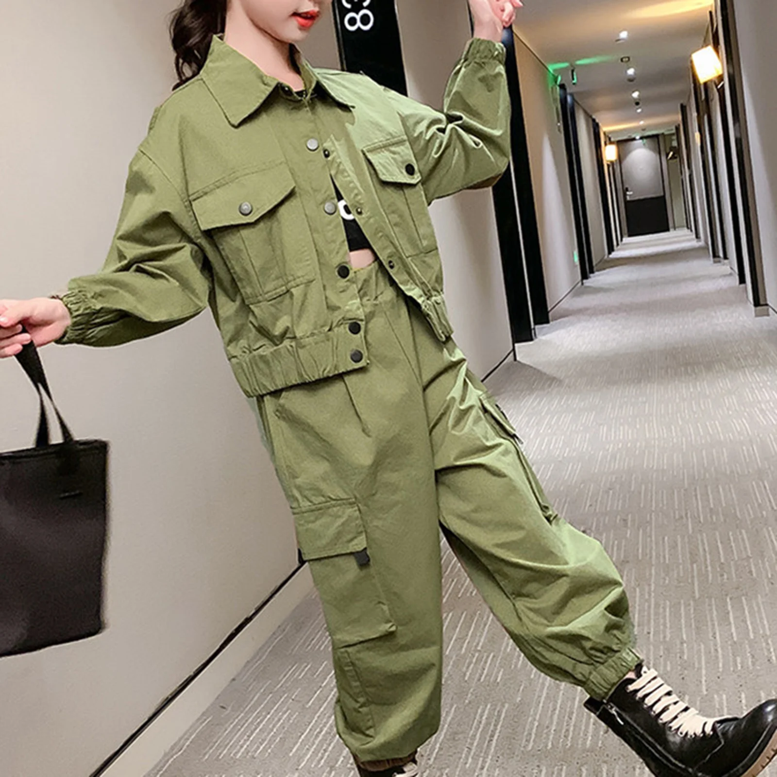 

Осенняя одежда для девочек-подростков, комплект брюк-карго, Детская куртка с длинным рукавом, топы, детские танцевальные костюмы, модная оде...