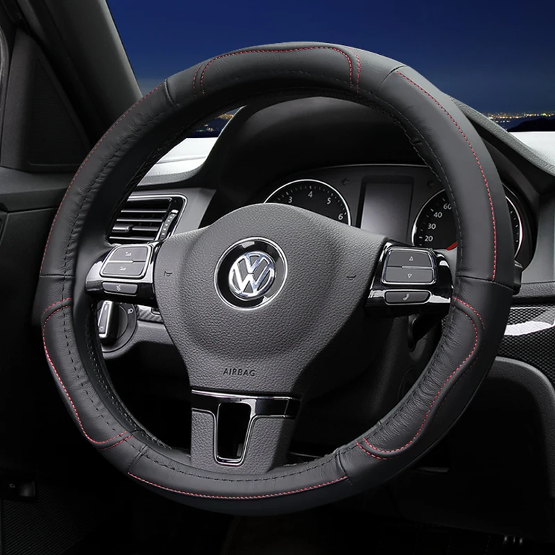 

Steering wheel cover leather fit For Volkswagen VW CC Passat Magotan Langyi Tiguan Sagitar Bora Tuyue Golf car grip cover