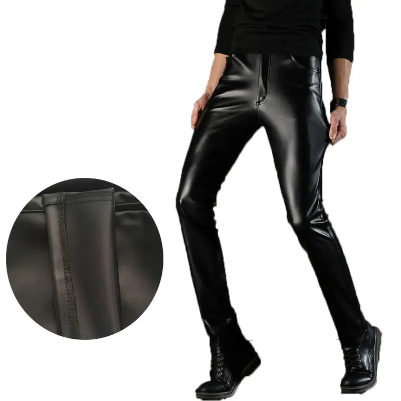 Мужские кожаные брюки тонкие весенне-летние облегающие мотоциклетные мужские из