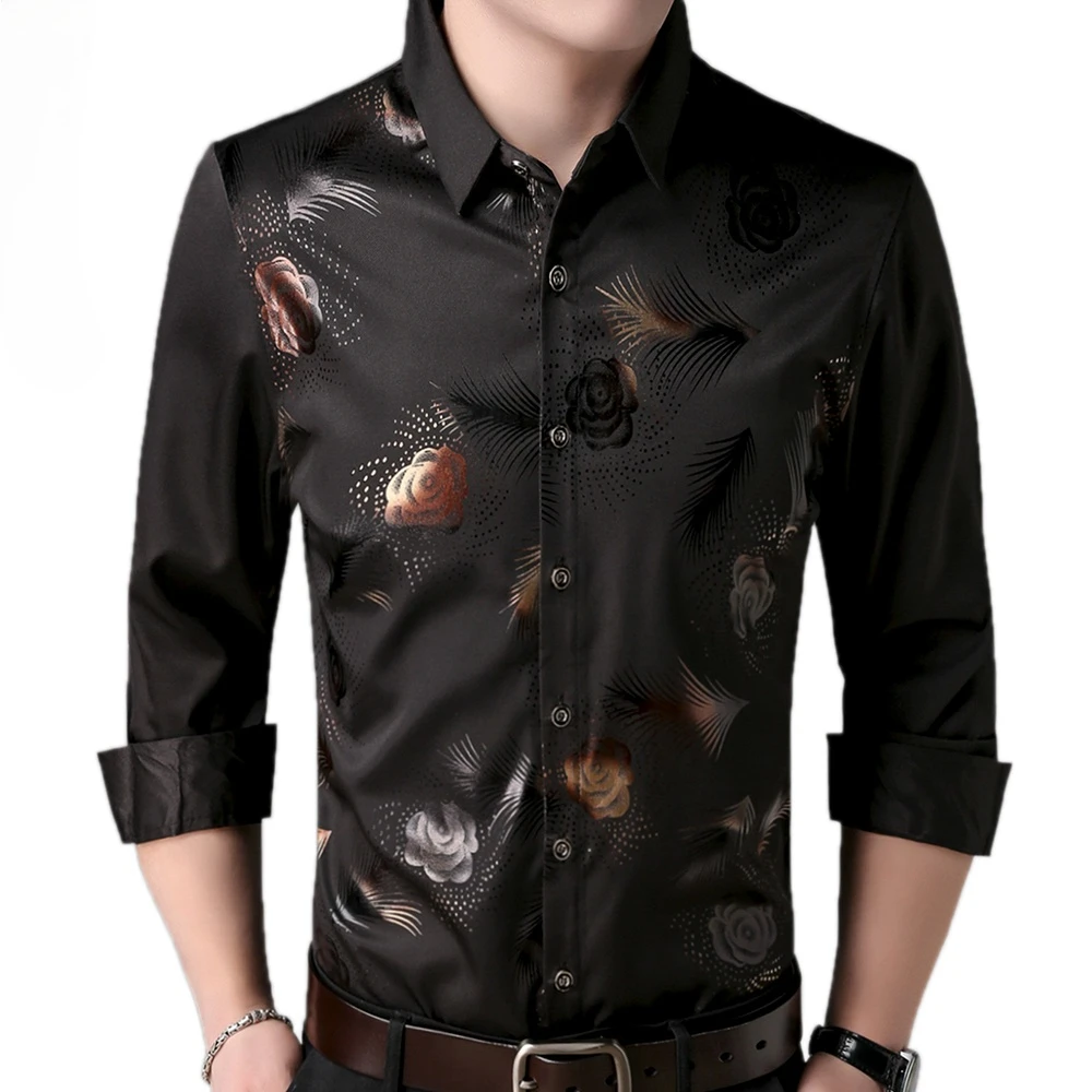 

2021 Brand New Long Sleeve Men Social Shirt Streetwear Casual Floral Shirts Dress Mens Slim Regular Fit Clothes Fashions