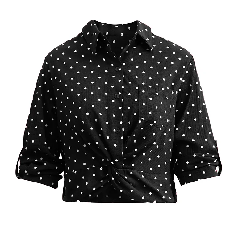 

Summer New Women's Shirts European and American Single-breasted Lapel Chiffon Shirt Slim Long-sleeved Polka-dot Shirt Women