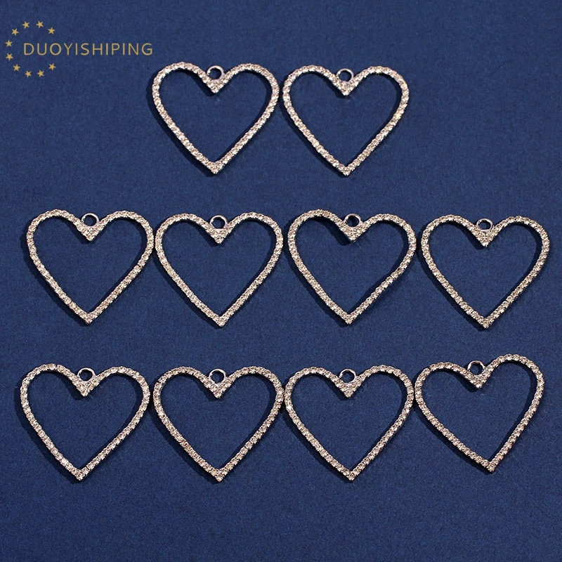 

10Pcs Shiny Crystal Heart Charms 38*35mm Zinc Alloy Metal Hollow Hearts Charm For Jewelry Making Earrings Accessories Wholesale