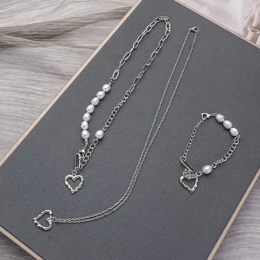 

Fashion Pearl Love Heart Choker Necklace For Women Fashion Pearl Stitching Clavicle Chain Bracelet Jewelry Gifts