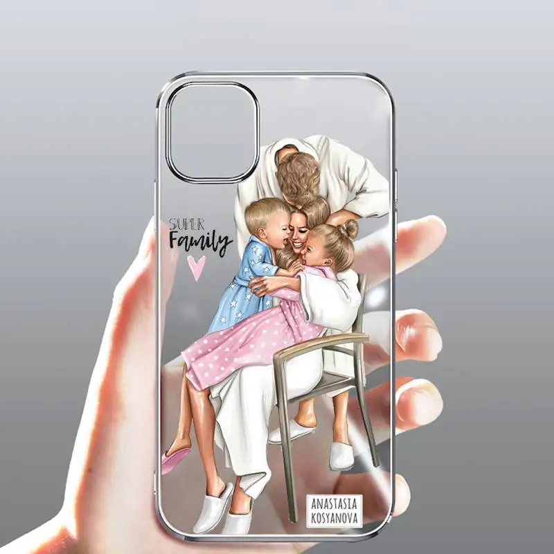 

Mother baby girl luxury fashion DIY Phone Case Transparent for iPhone case 11 12 mini pro XS MAX 8 7 6 6S Plus X 5S SE 2020 XR