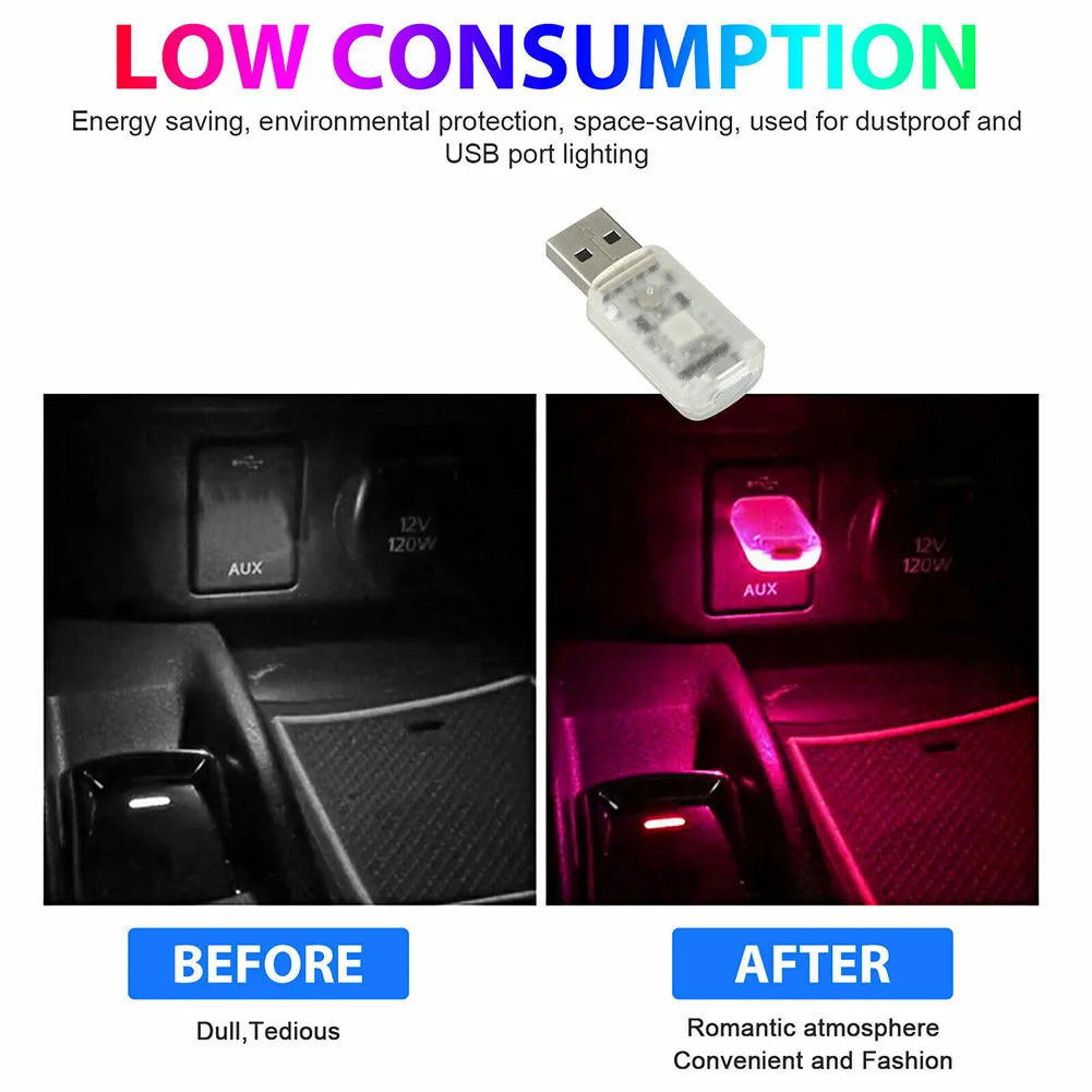 

Ambient Light Mini USB LED Car Interior Light Touch Key Neon Atmosphere Ambient Lamp Bulb Used For Dustproof And USB Port Lighti