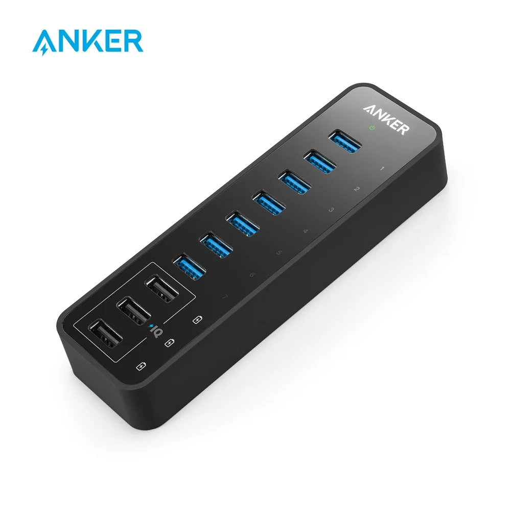 

Anker 10-портовый 60 Вт концентратор данных с 7 портами USB 3,0 и 3 портами зарядки PowerIQ для MacBook,iPhone, iPad, серии Galaxy, Mobile HDDetc