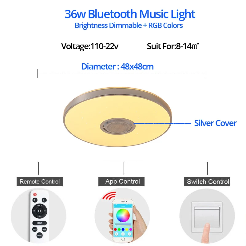 RGB 36w Музыкальный светодиодный потолочный светильник s RGB с приложением и пультом дистанционного управления, потолочный светильник для спальни 25 Вт 36 Вт 52 Вт, светильник для гостиной, lampara de techo - Цвет корпуса: RGB 36w
