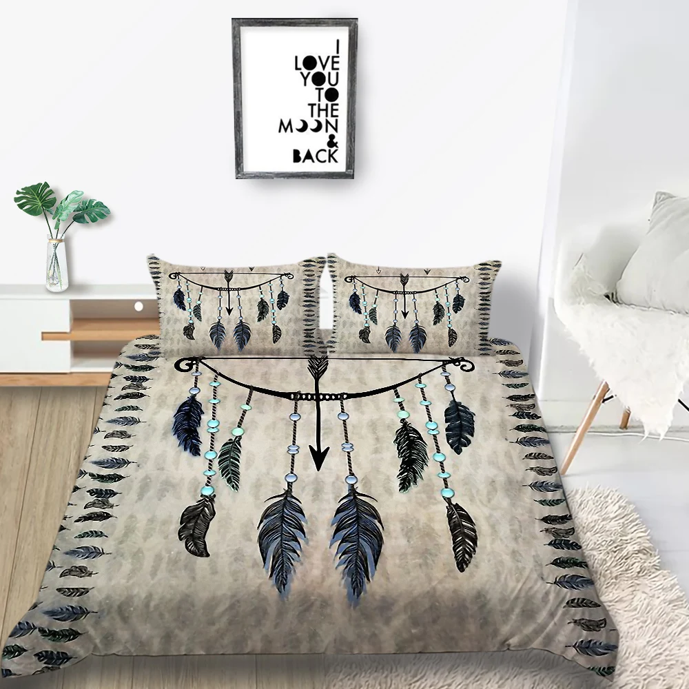 Thumbedding Feather Bedding Set Tribal Style Retro King Duvet Cover Queen Size Twin Full Single Double Unique Design Bed | Дом и сад