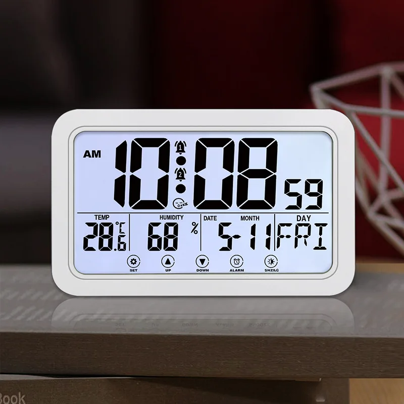 Reloj de pared electrónico de gran número, dispositivo Digital con batería, con pantalla de temperatura y humedad, despertador, colgante/de escritorio