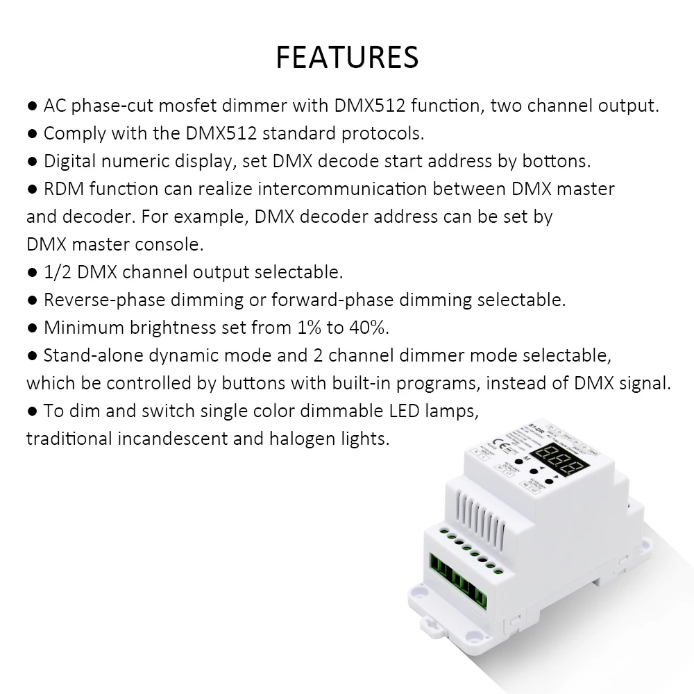DMX512 светодиодный диммер 220V 230V 110V 2 канала затемнения AC симистор RDM DMX контроллер с