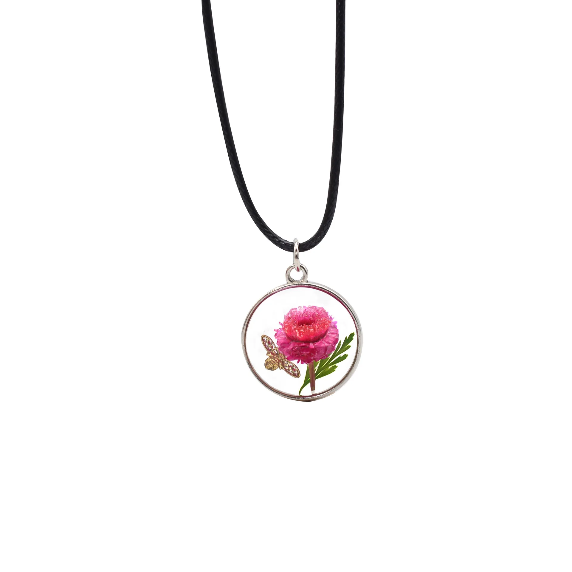

Handmade Boho Resin Dried Flower Daisy Necklace Transparent Chain Round 46cm Long New Necklaces for Women Jewelry Wholesale