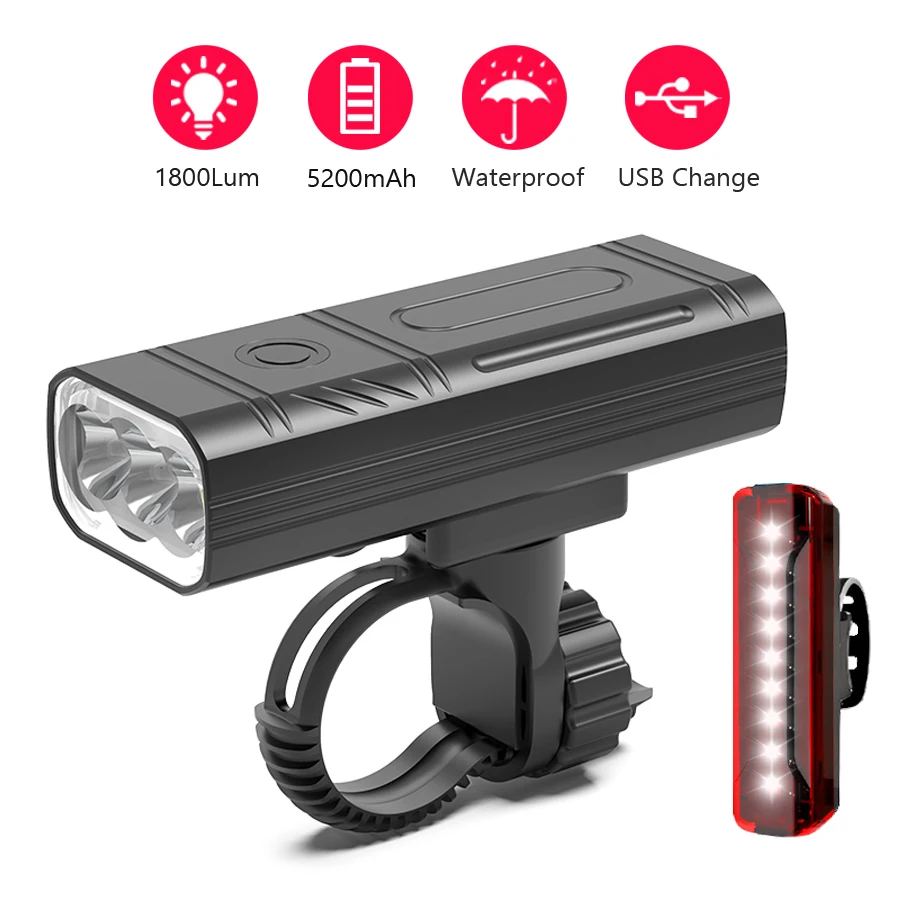 

3 LED Bicycle Light Kit 5200mAh Bike Headlight USB Rechargeable Bike Flashlight Waterproof Cycling Lamp as Power Bank