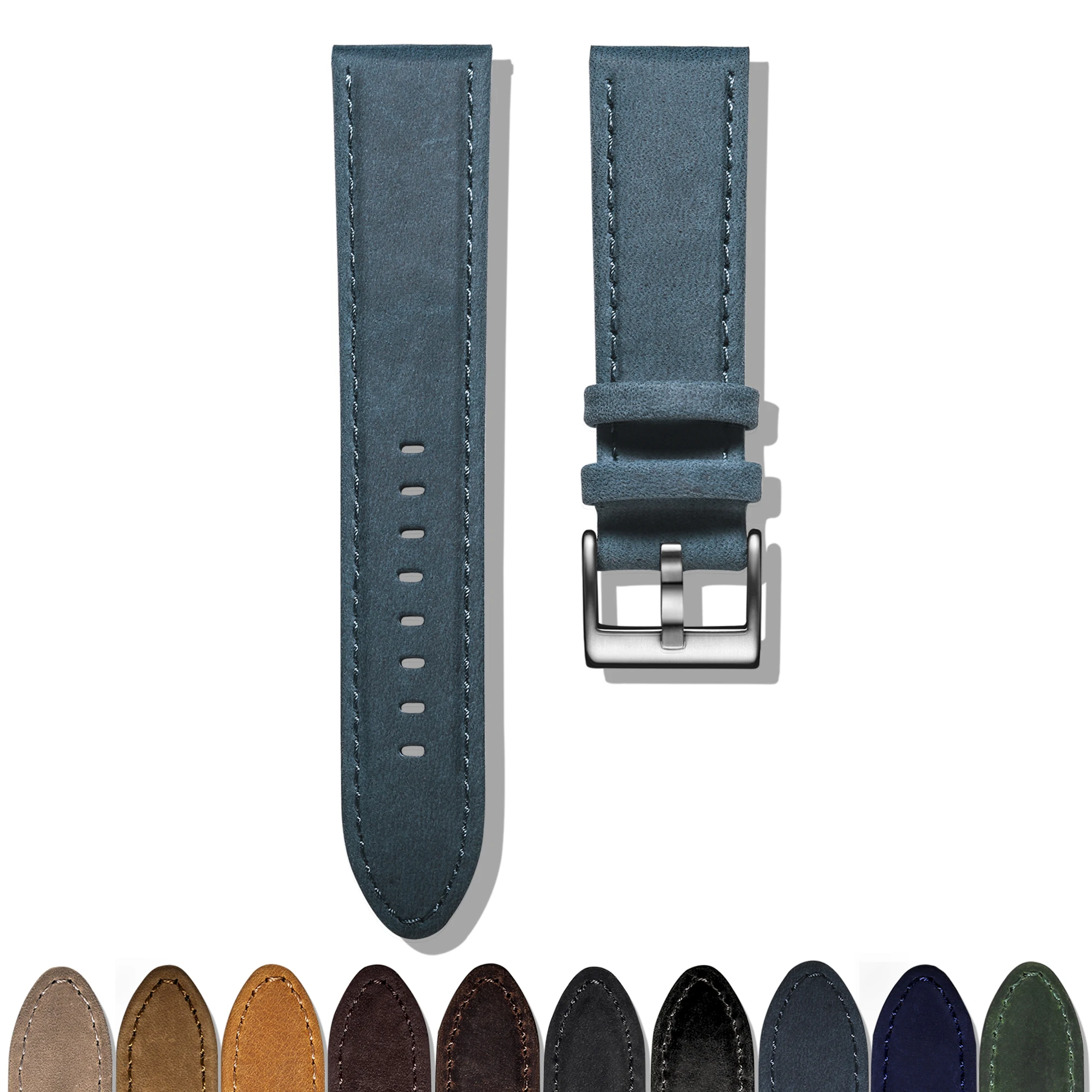 Ремешок сменный для часов Hemsut кожаный быстросъемный голубой браслет ручной