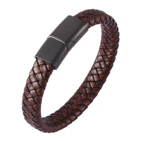 punk men jewelry braided leather bracelet stainless steel magnetic clasp fashion bangles wristband jewelry gifts bb0449
