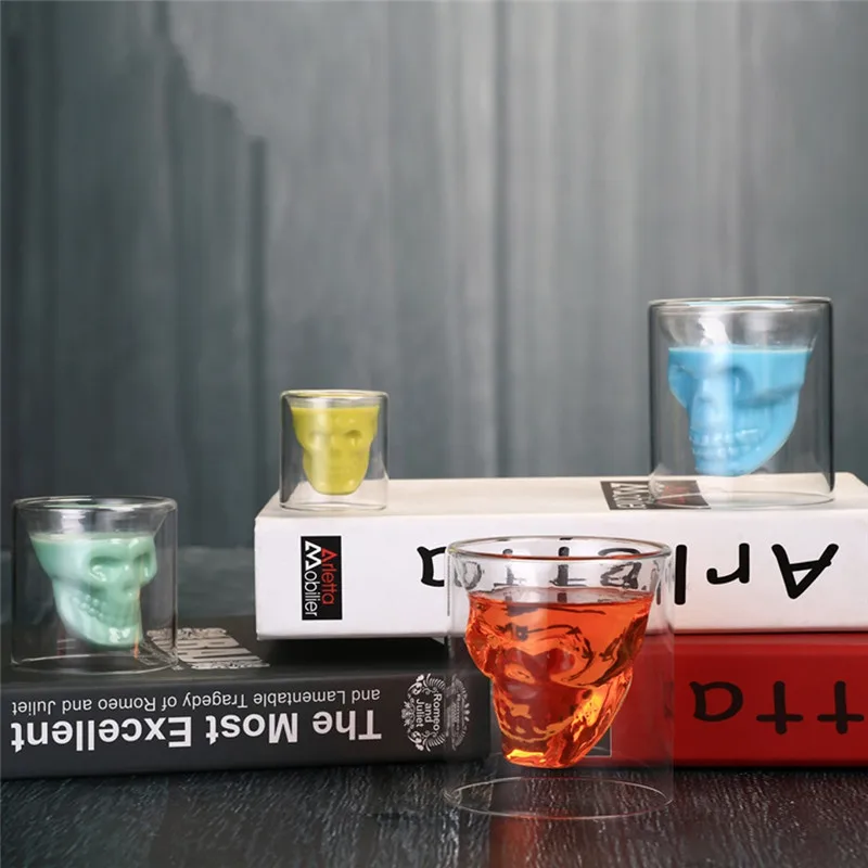 4pcs Skull Head Double Glass Penis Shot Crystal Mug Party Whisky Vodka Cup Transparent Drinks Cups Beer Steins Bar Accessories | Дом и сад