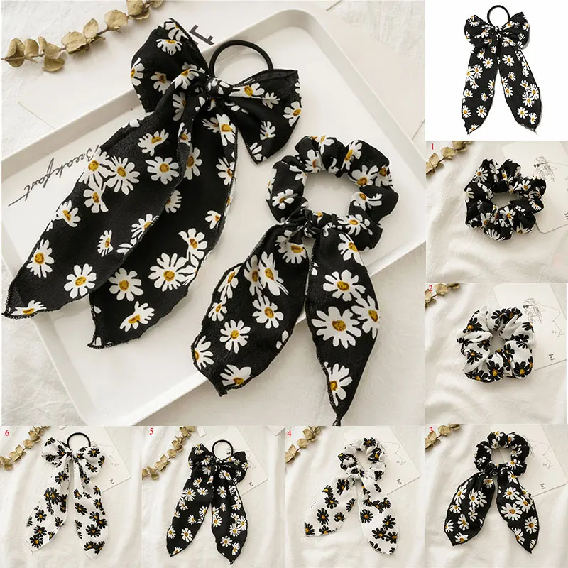 Женская резинка для волос с бантом и цветочным принтом 2020| |