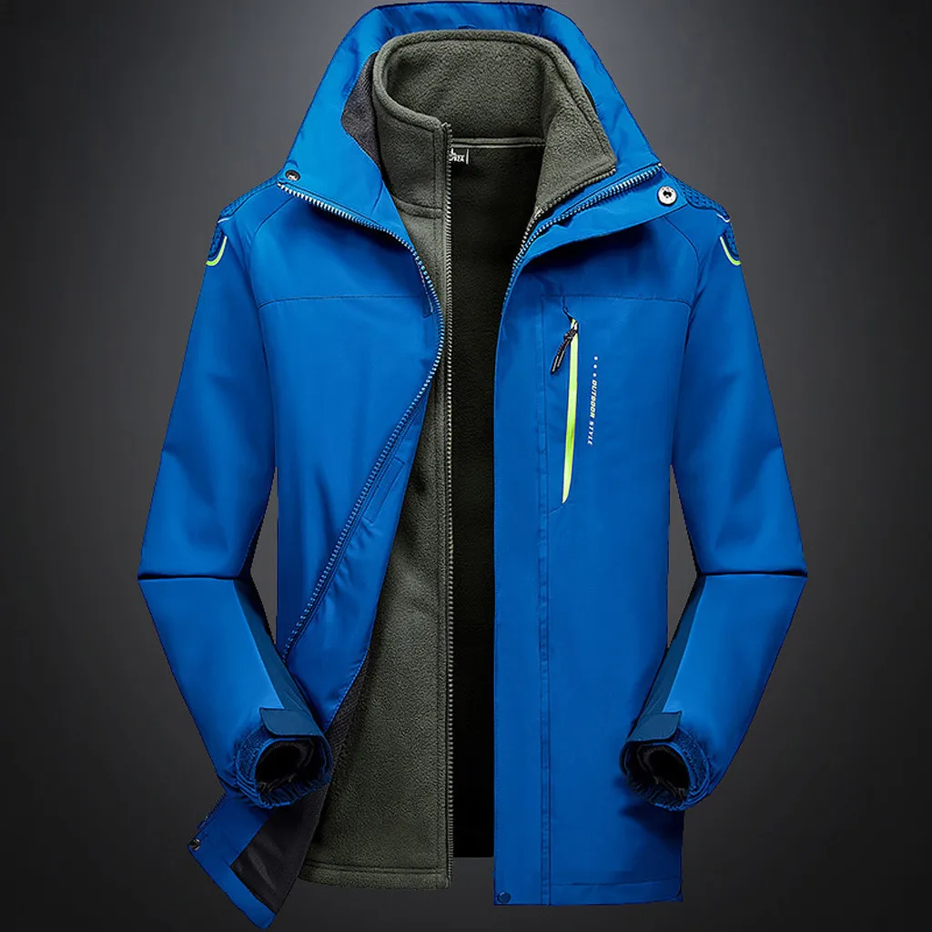 Men Fashion Hoodie Hat Detachable Windbreaker Waterproof Jacket Breathable Sport Outdoor Coat Softshell Fleece Jacket Mujer