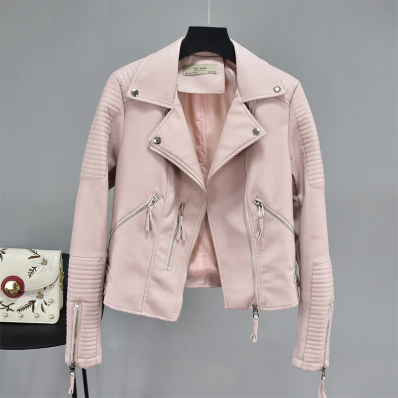 Fitaylor Женская Осенняя куртка из искусственной кожи с отложным воротником и