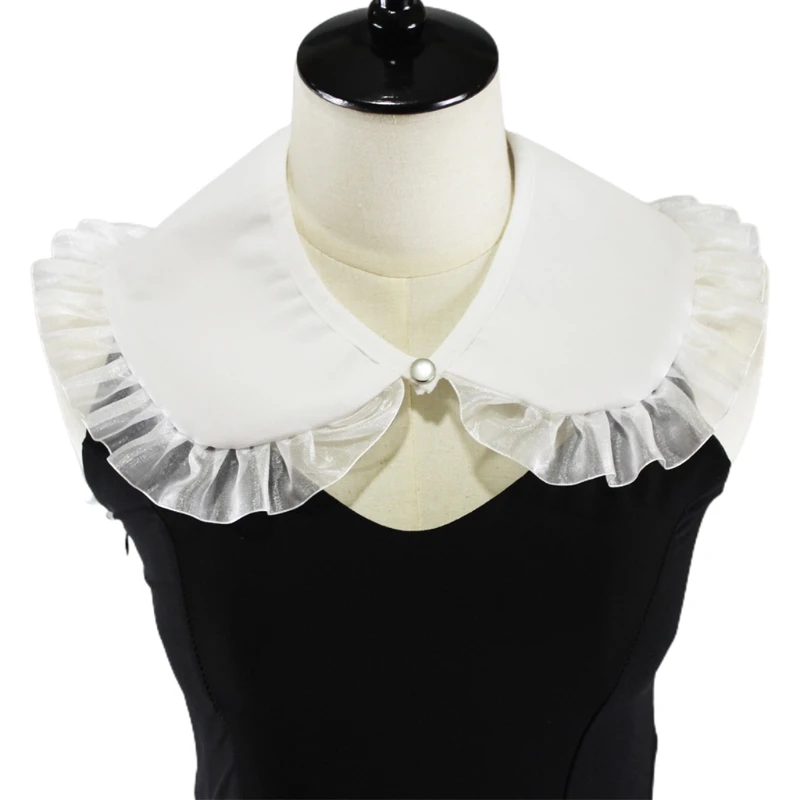 

Japanese Style Women Girls White Cotton Fake Collar Half Shirt Sweet Ruffles Lace Trim Shoulder Wrap Shawl Lolita Decorative