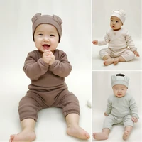 baby clothes spring and autumn infant pit strip cotton long sleeved baby boy and baby girl conjoined clothes lovely hair band