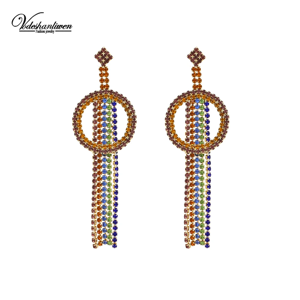 Vodeshanliwen новый дизайн разноцветный Длинная кисточка из горного хрусталя серьги