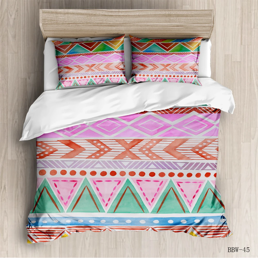 

Simple 3d Rainbow Printing Bedding Set Colorful Stripe Comforter Bedding Set Microfiber Bed LinenUS/EU Size Bedclothes