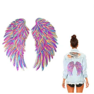 2 шт. цветные нашивки крылья с блестками вышитые значки утюгом для одежды DIY