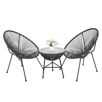 3 piece all weather patio acapulco bistro furniture set pe wickersteel frame with 2 chairstempered glass top table grayblack
