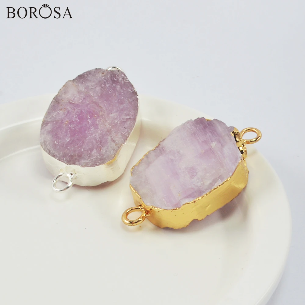 Ожерелье из покрытый серебром натуральный камни Друза BOROSA грубый кунцит яшма