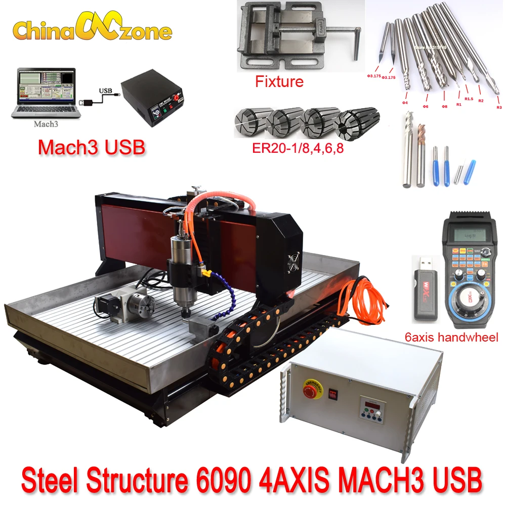 Для металла CNC 6090 Mach3 USB фрезерный станок с ЧПУ резьба гравировальный станок 2,2 кВт водяной шпиндель для металла алюминия, меди, стали