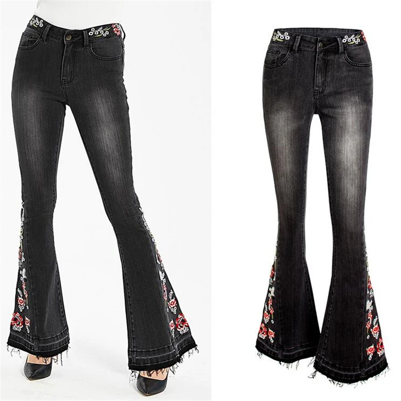 Женские джинсы с вышивкой в Европейском стиле эластичные узкие женские