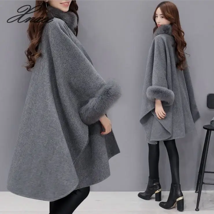 

Xnxee 2020 Winter Fur Neck Coat Women Plus Size Long Cloak Casual Loose Ladies Jacket Warm Cape Coats