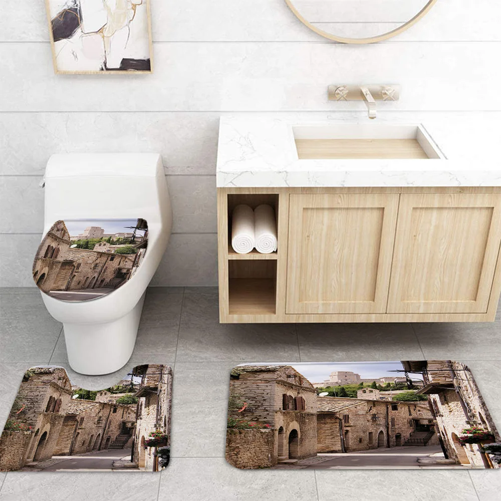 Средневековые города водонепроницаемая душевая занавеска набор ковриков