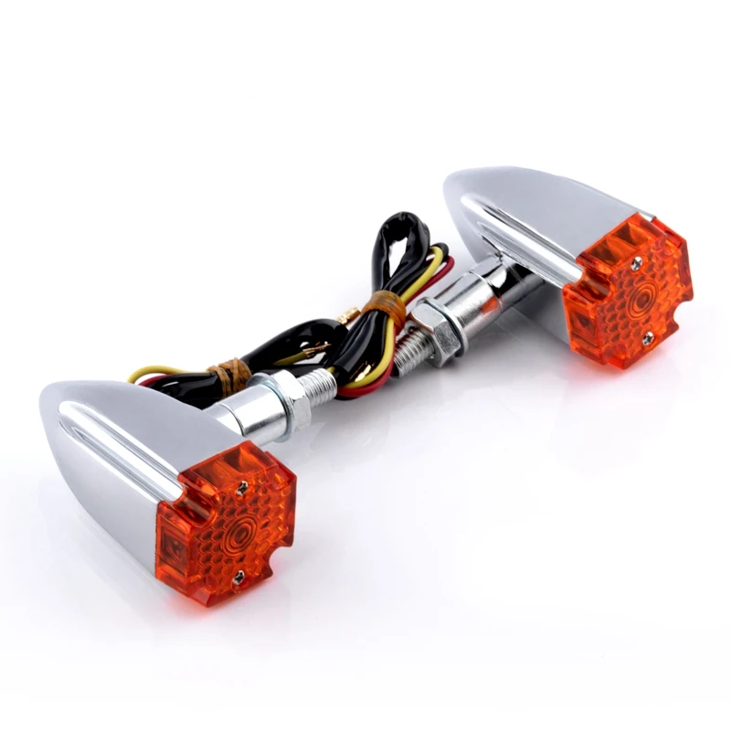 

Motorcycles Chrome Amber Cross LED Turn Signal Light Brake Indicator Lights 10mm for Suzuki Yamaha Universal