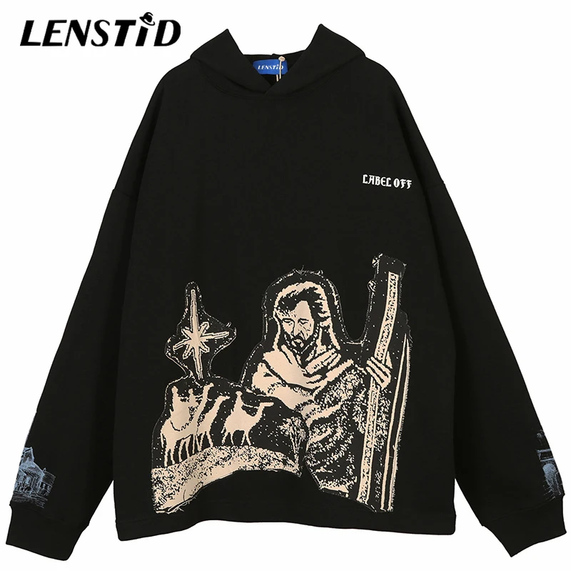 LENSTID мужские хип хоп Зимние флисовые пуловеры толстовки с винтажным принтом Harajuku