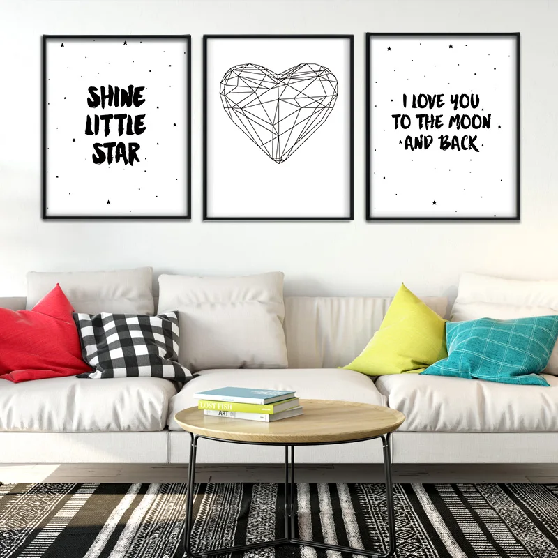 Скандинавские скандинавские черно-белые буквы холст художественный принт