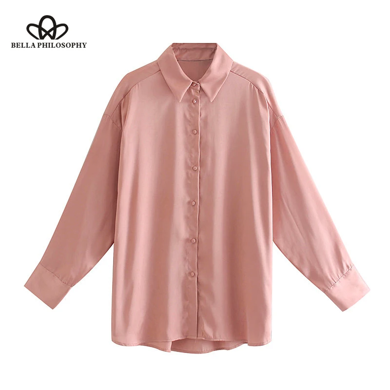 Женская атласная блузка Bella philosophy винтажная Свободная с длинным рукавом