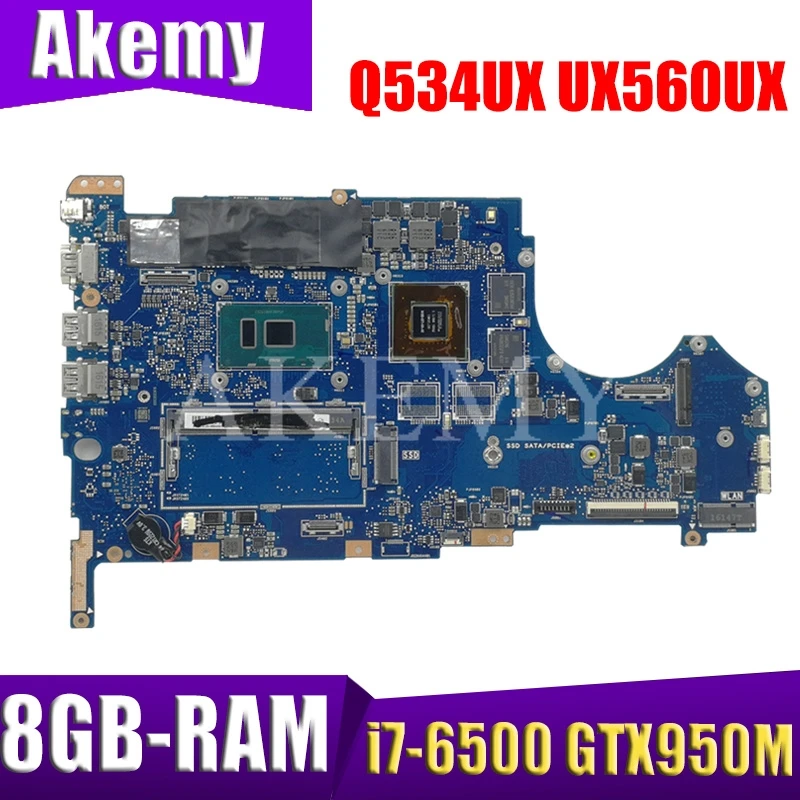 

For ASUS UX560U UX560UQK UX560UQ UX560UX Q534U Q534UX Q534UQ Laptop mainboard Motherboard i7-6500 CPU GTX950M 8GB-RAM