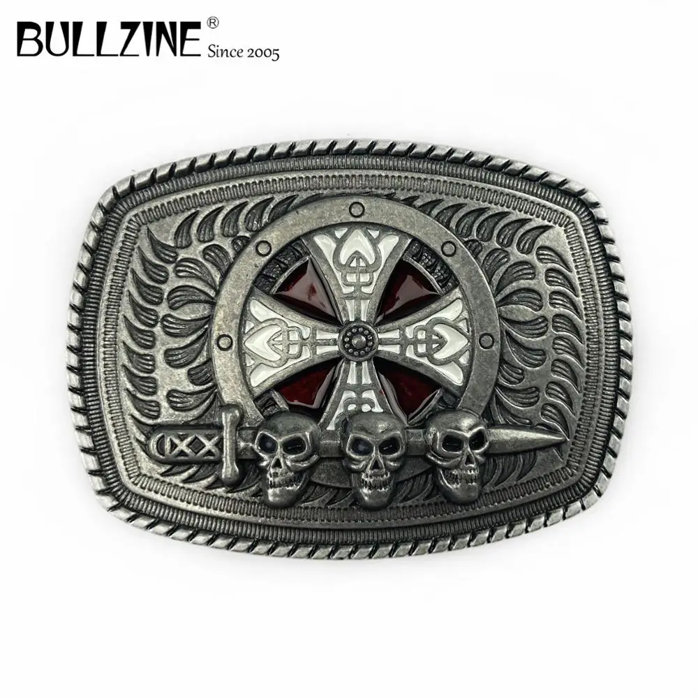 В Bullzine крест с черепами пряжки ремня оловянной отделкой FP-02751 подходит для детей