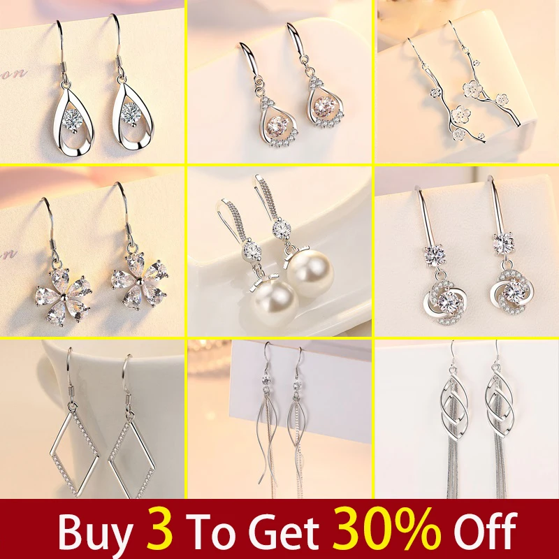 

925 Sterling Silver Earrings 2021 Trend Fashion Women Girl Sweet Jewelry Elegance Circle Heart Diamond Earring For Female Cute