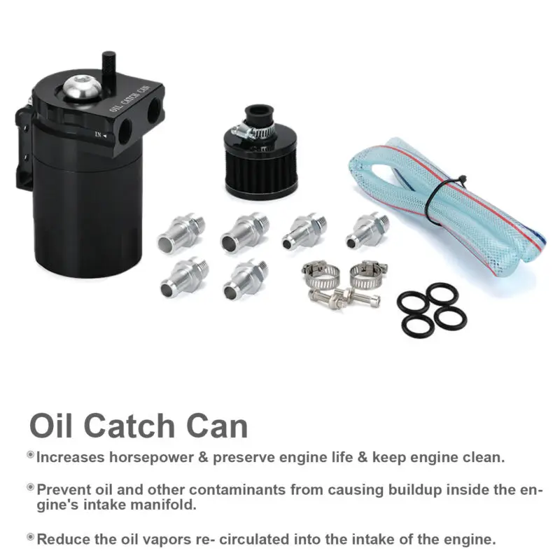 

Oil Catch Reservoir Breather Can Tank +Filter Kit Cylinder Aluminum Engine Black