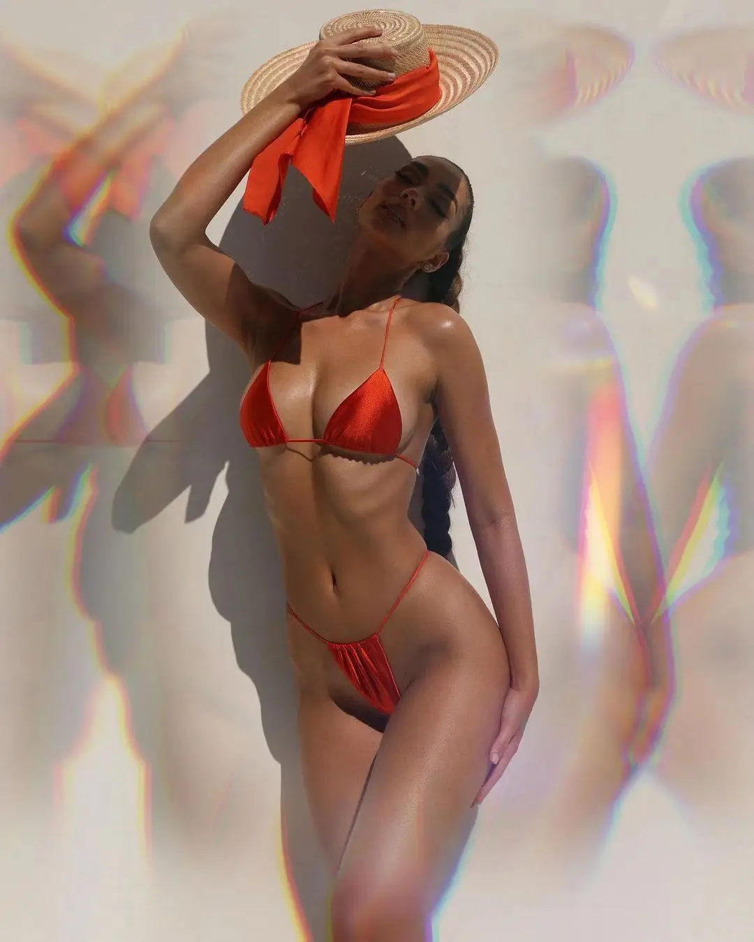 

Sexy Women's Summer Swimsuit Solid Color Bikini Three-Piece Set 2021 Lace-Up Red Swimsuit Female