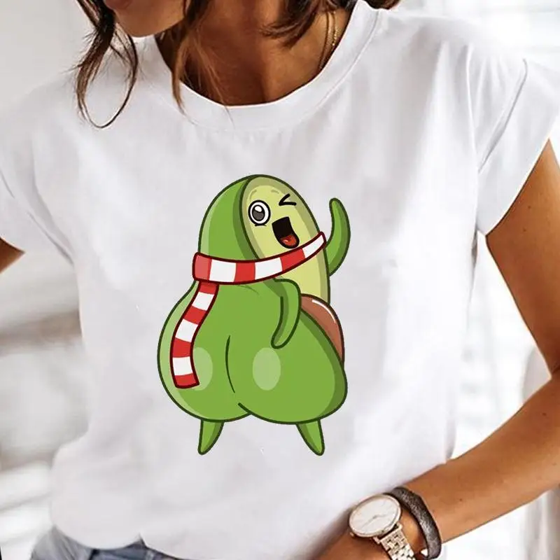 

Женская Праздничная Рождественская футболка, женская одежда, топы, модные забавные повседневные футболки с авокадо, футболка с графическим...